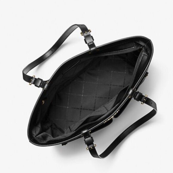 New Michael Kors Jet Set Travel Medium Double Pocket Logo Tote Black - Picture 5 of 5